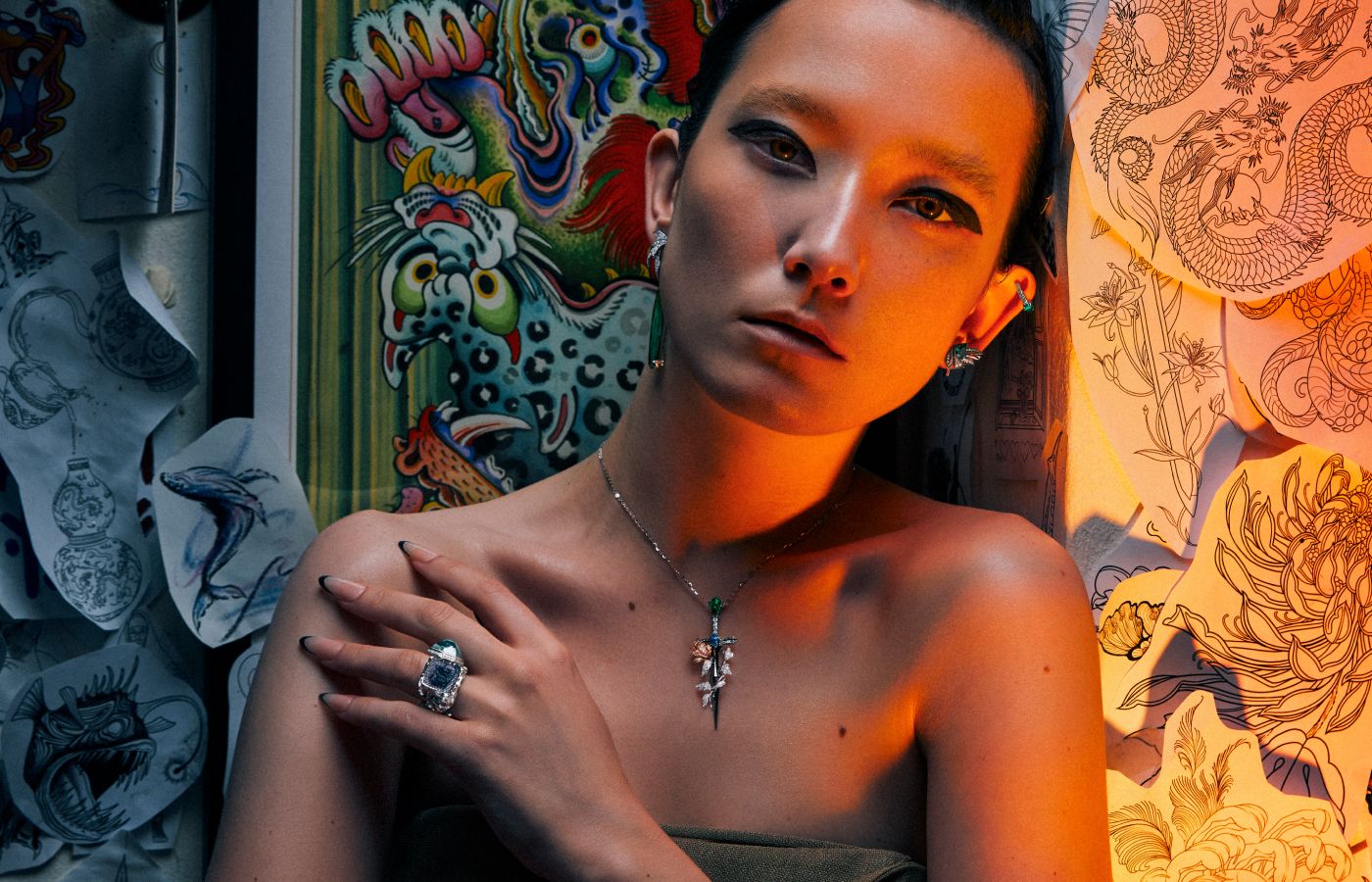 A model wears creations from the TATTOO collection by Simone Jewels
