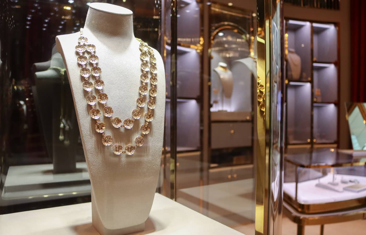 A double strand necklace by Jaipur Gems on display at its new boutique in the Galleria Mall, Dubai