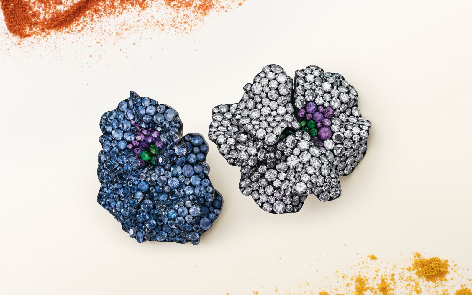 JAR ‘Pansy’ earrings with round sapphires, amethysts, emeralds and diamonds, due to be sold at the Christie’s Magnificent Jewels auction on 17 May 2023