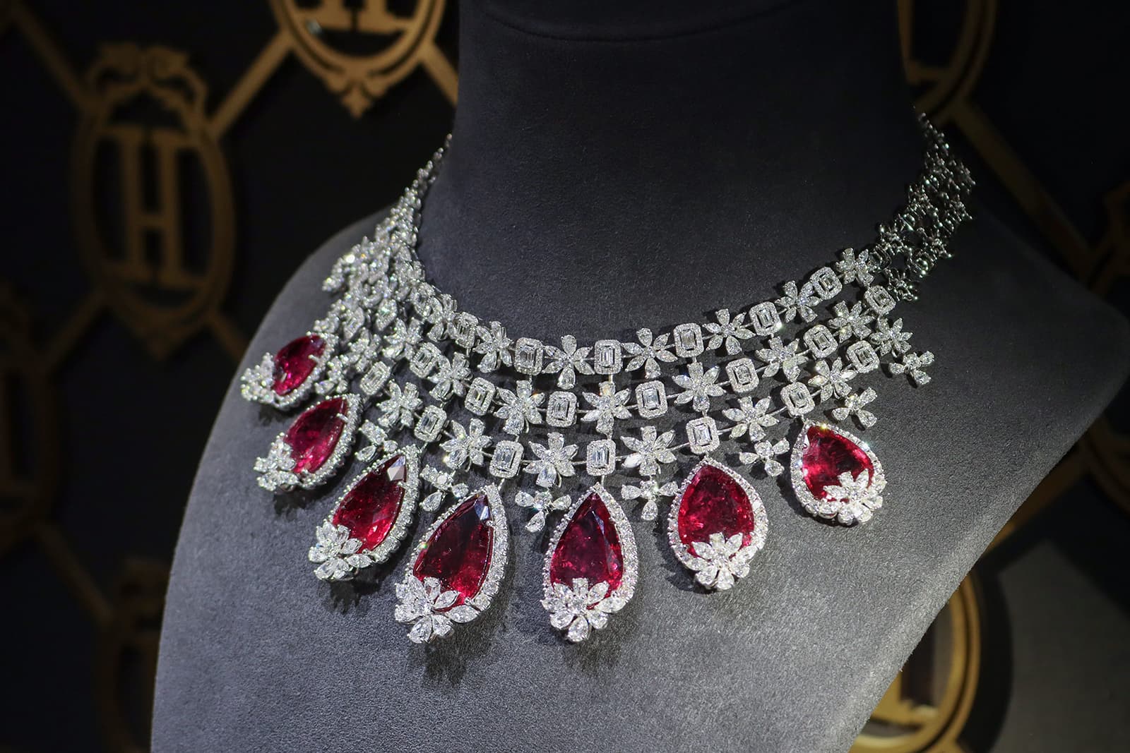 An epitome of bespoke luxury, this stunning necklace of tourmalines and fancy shaped diamonds embodies the craftsmanship and design philosophy at Hazoorilal Legacy