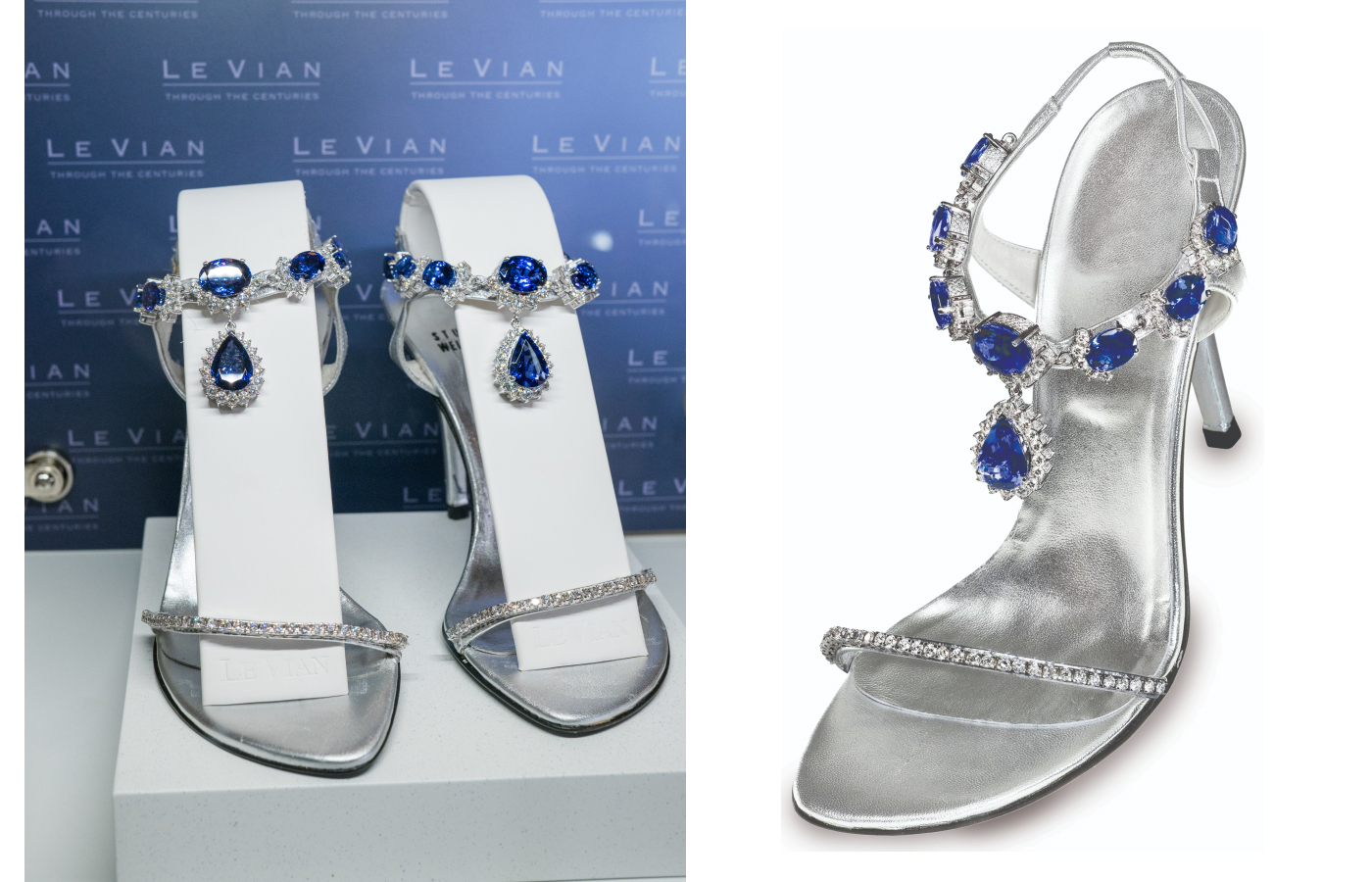 Le Vian X Stuart Weitzman one of a kind pair of Tanzanite Heels in platinum, white gold, feature 85-cts of tanzanite and 28-cts of diamond