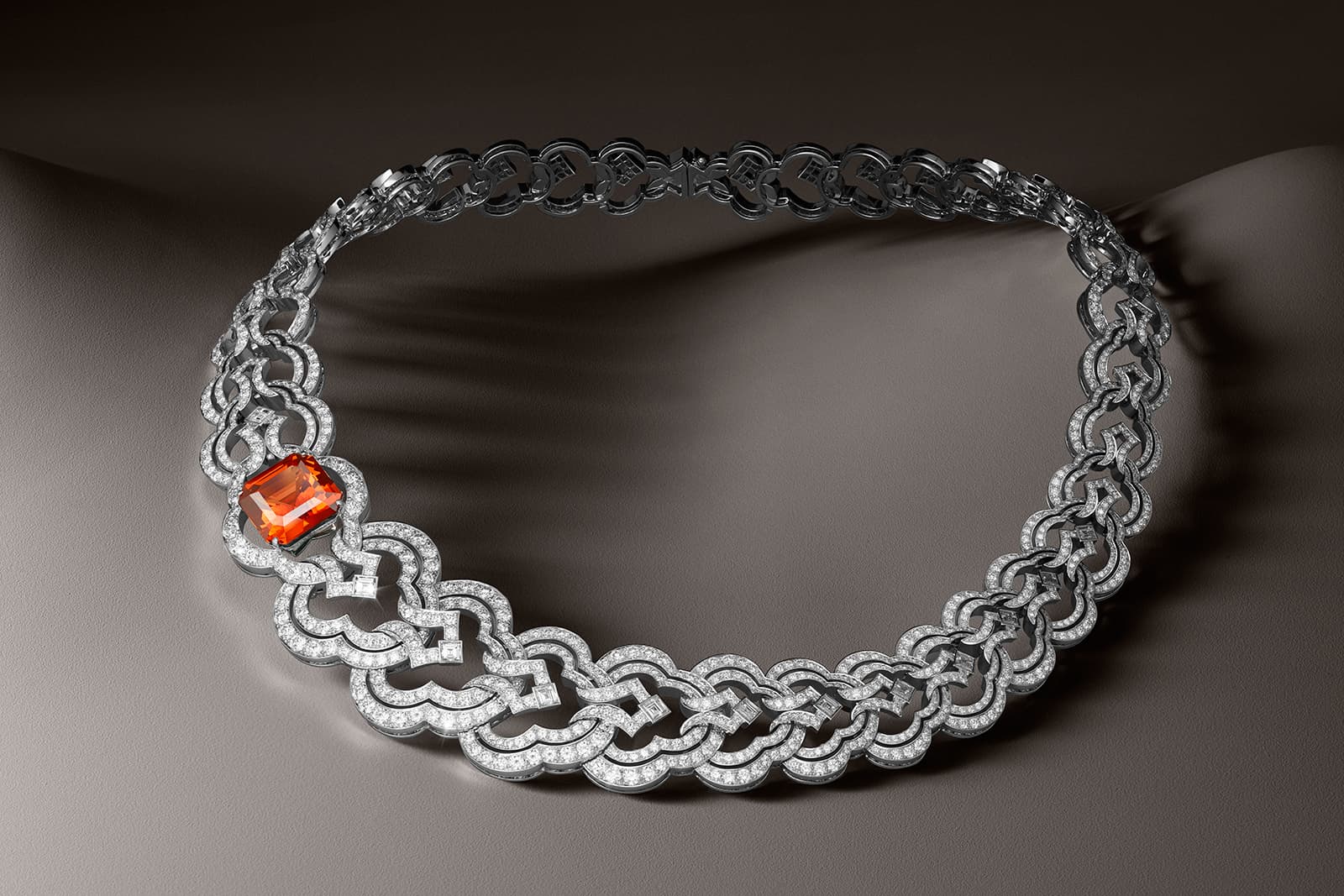 Louis Vuitton Conquêtes collection necklace with 16.82ct mandarin garnet and diamonds in white gold