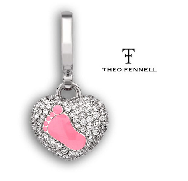 18ct White Gold with 0.55ct pavé Diamonds and a Pink Enamel footprint charm from the Art collection - £2,650