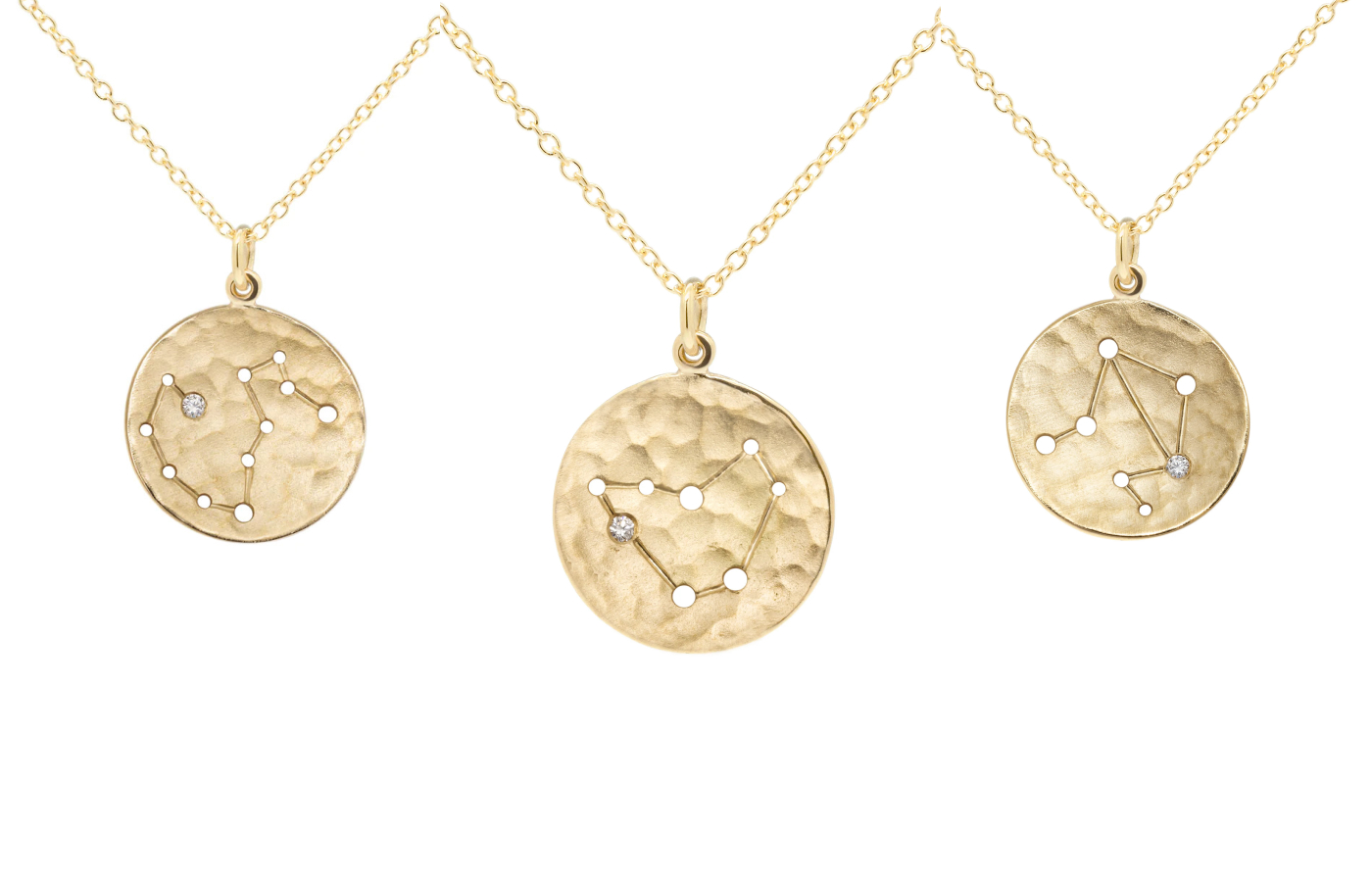 Anne Sportun Celestial Sign necklaces in gold and diamond