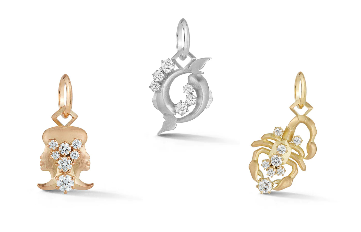 Jade Trau Zodiac charms in gold, white gold, rose gold and diamond