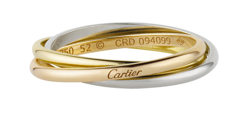 Кольцо Cartier "Троица" из белого, желтого и розового золота картье