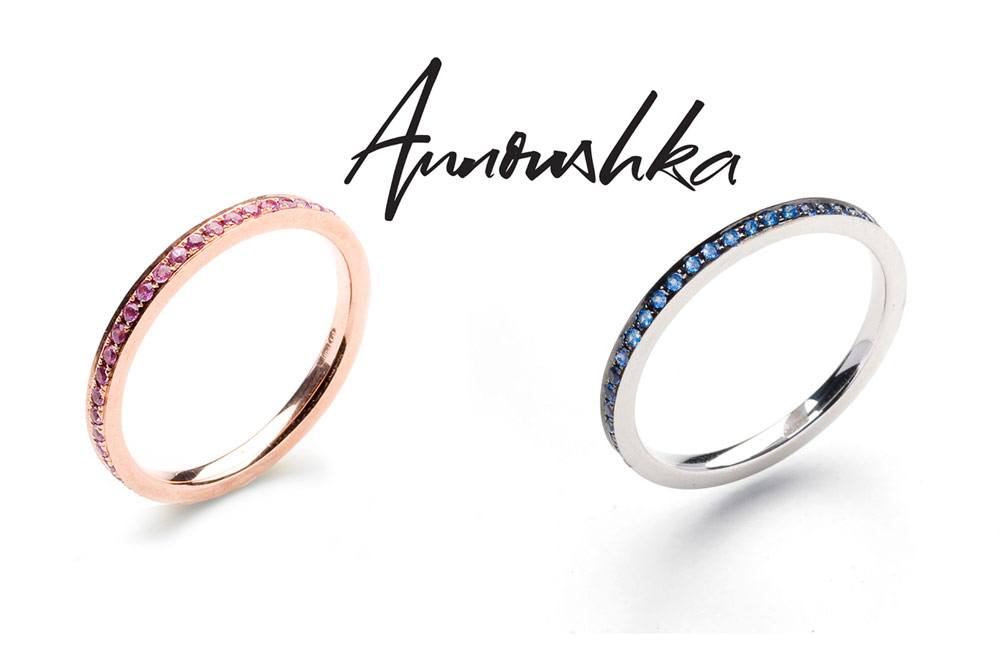 Кольца Annoushka из розового золота с розовыми сапфирами и белого золота с синими самфирами  аннушка
