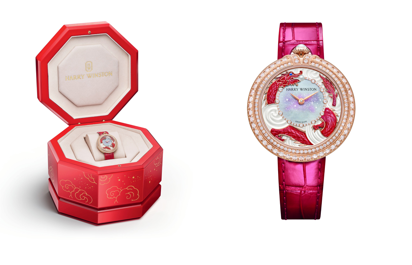 Harry Winston Chinese New Year Automatic 36mm watch in gold, mother-of-pearl, red lacquer and diamond