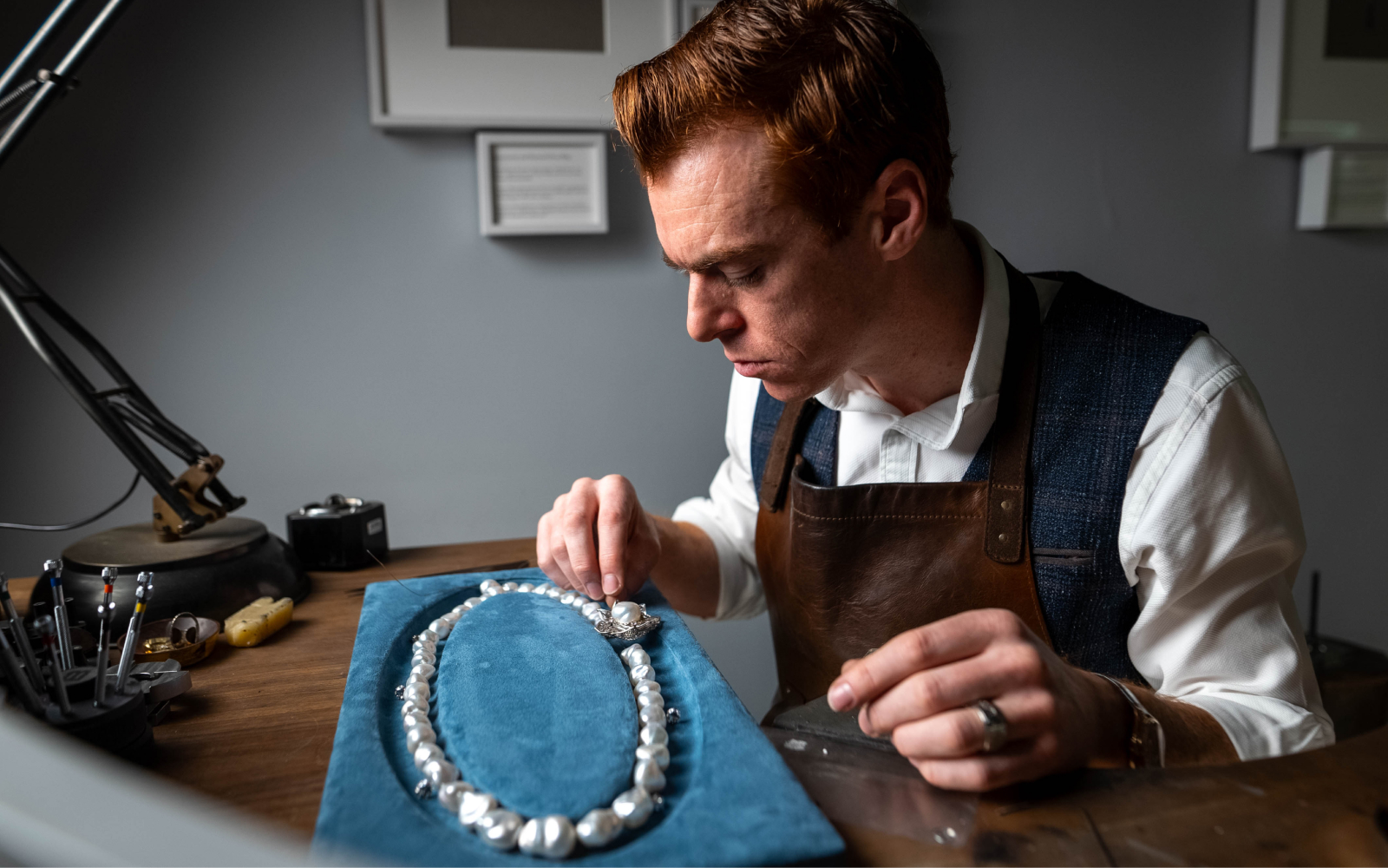 Matthew Ely inspects his masterpiece Iluka necklace, which was 17 years in the making
