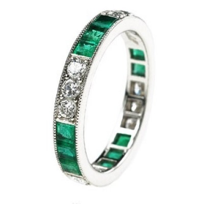 Lucie Campbell milgrain band with diamonds and emeralds