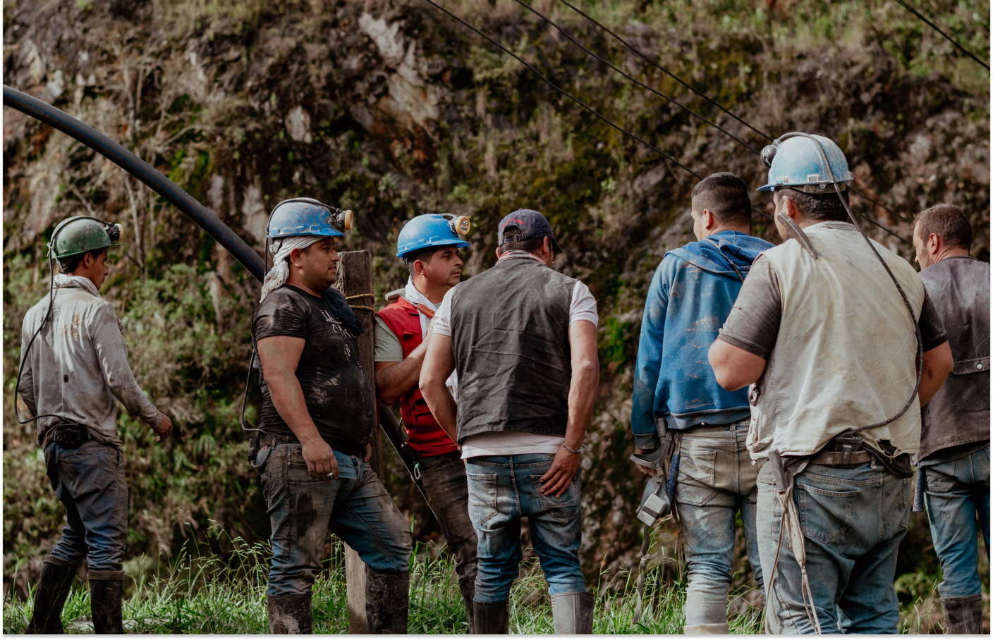 Emerald miners giving instructions before going inside the mine in Chivor, Colombia, courtesy of The Gem Odyssey