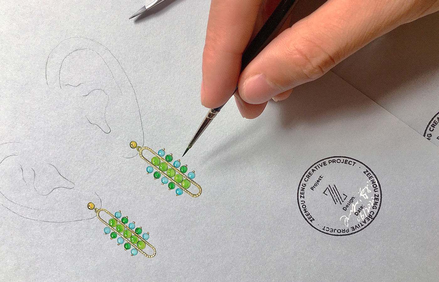 Designing the Dangle earrings from The Impressionists collection by Zeemou Zeng 