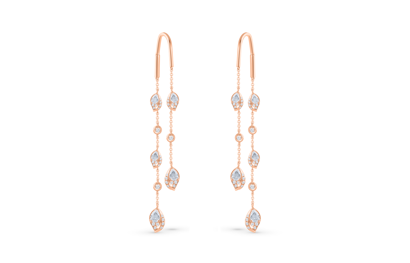 HARAKH Frangipani threader earrings with brilliant and rose-cut diamonds in 18k rose gold 
