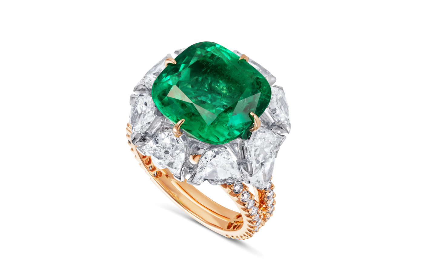 Alok Lodha gold, emerald and diamond ring 