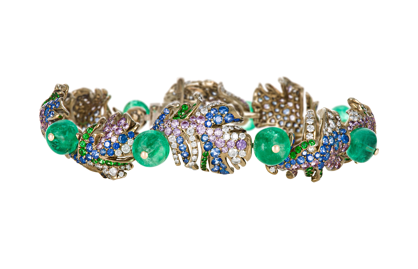 Neha Dani Loriini Bracelet in titanium, blue and purple sapphire, tsavorite garnet, emerald beads and diamond 