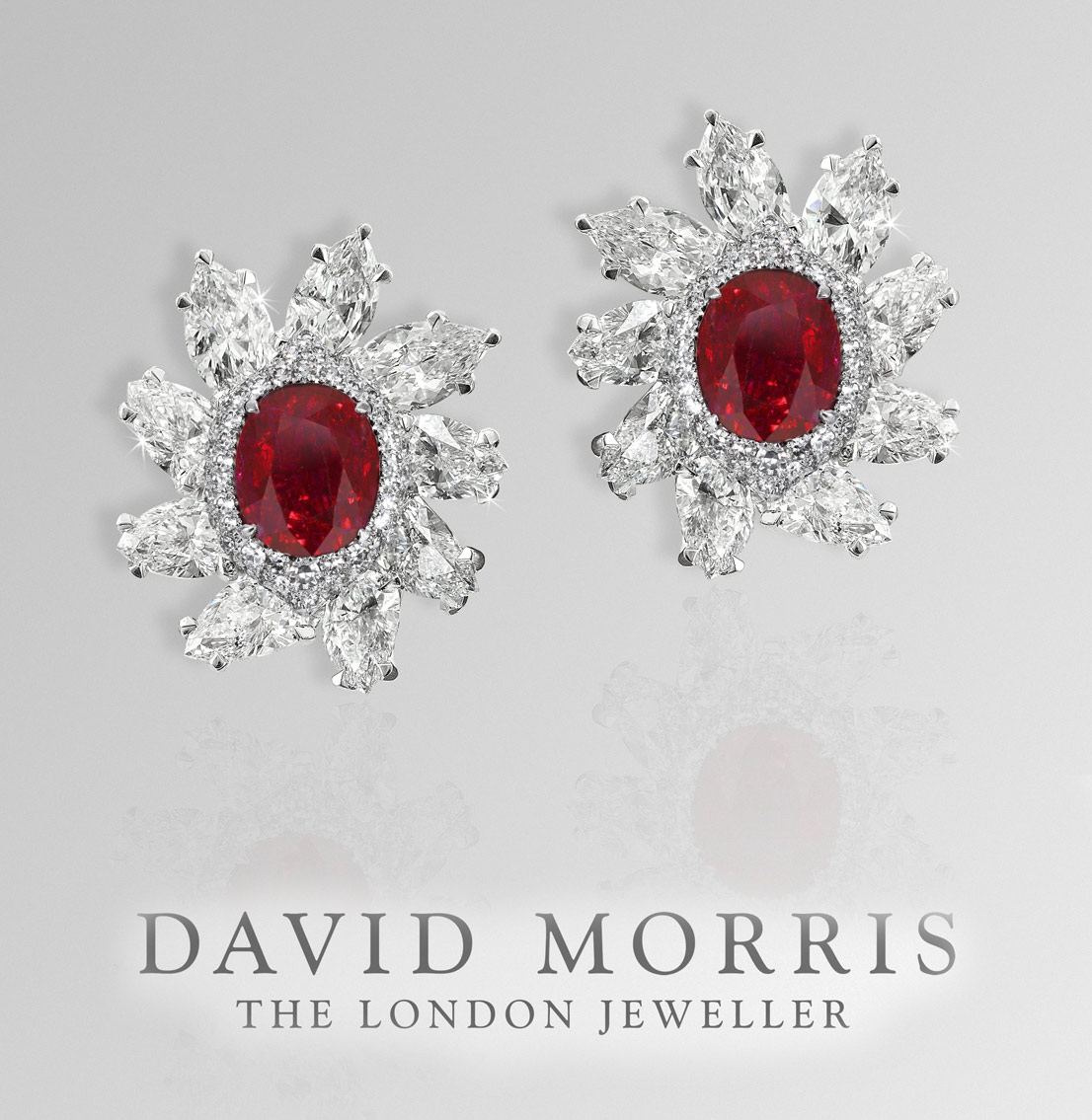 Серьги David Morris с бриллиантами и рубинами цвета голубиной крови. Один рубин - 5.09 карата, другой 5.02 карата, без термальной обработки дэвид давид моррис
