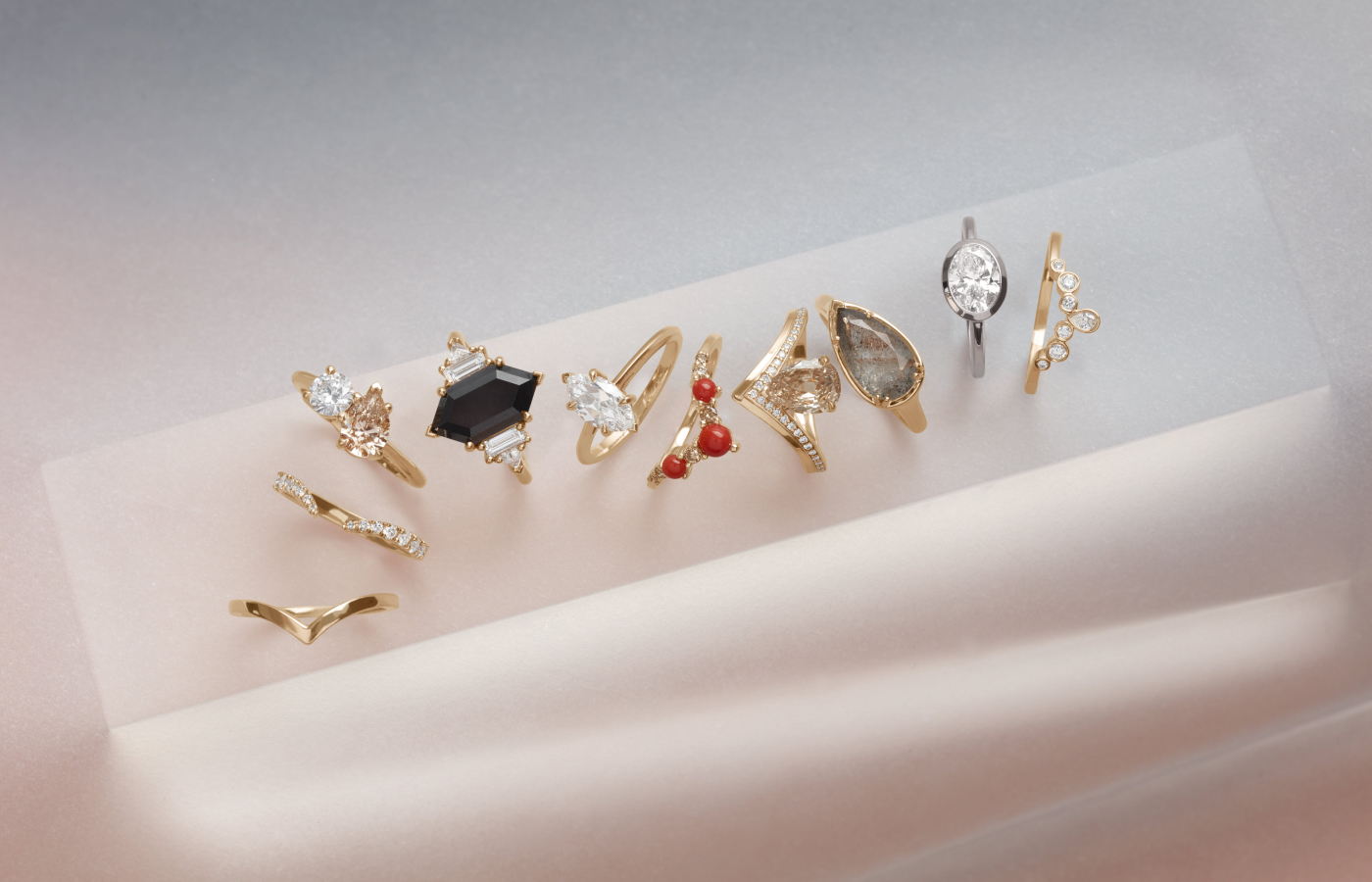 Selections of rings by jewellery designer Anna Sheffield