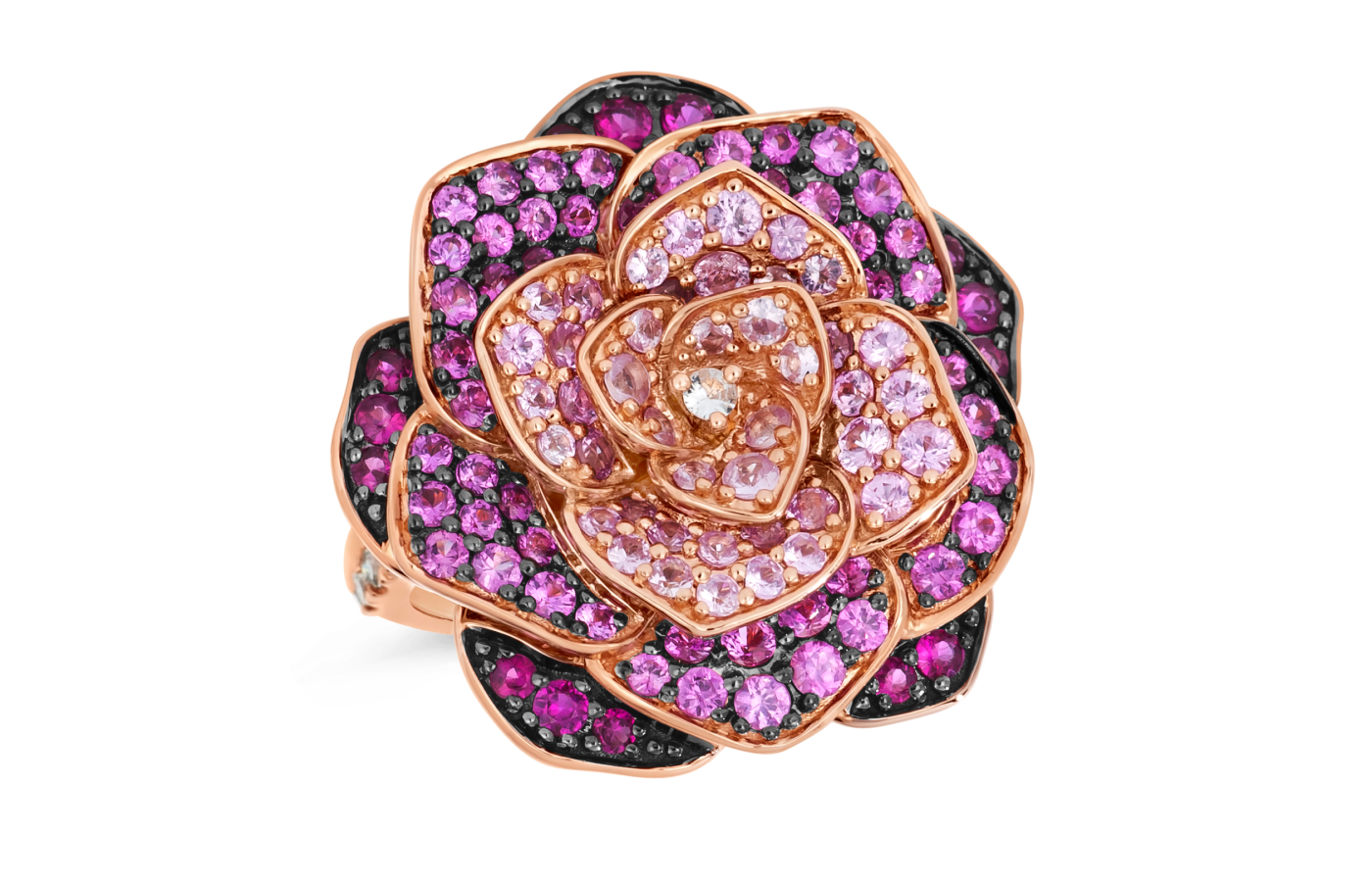 Le Vian Ombrè® ring with 2.37 carats of Strawberry Ombrè® Sapphires, Vanilla Sapphire™, and Nude Diamonds™ set in 14K Strawberry Gold®