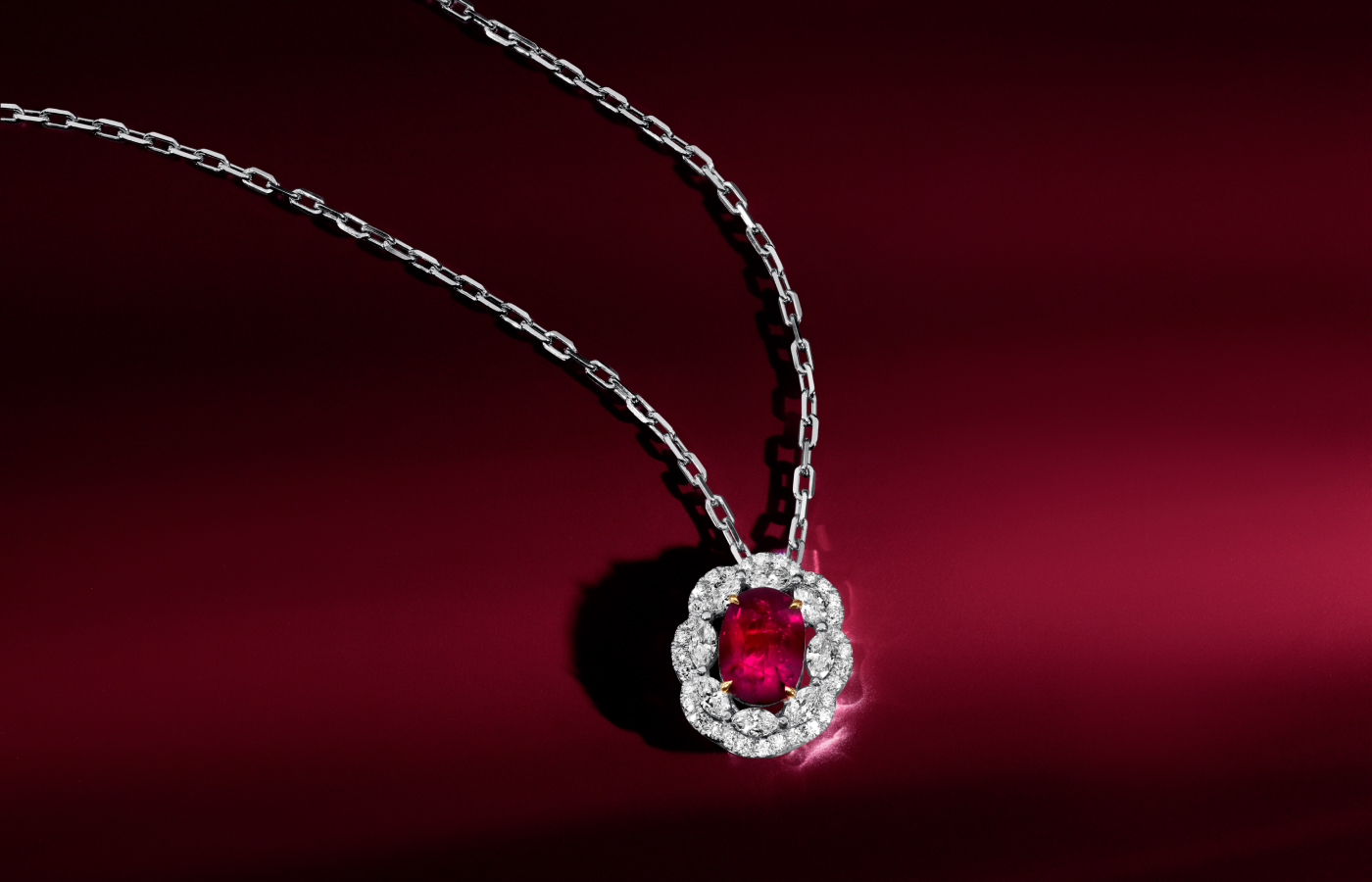 Le Vian Couture® pendant with 2.5 carats of Passion Ruby™ and 1.1 carats of Vanilla Diamonds® set in platinum with 18K Honey Gold™