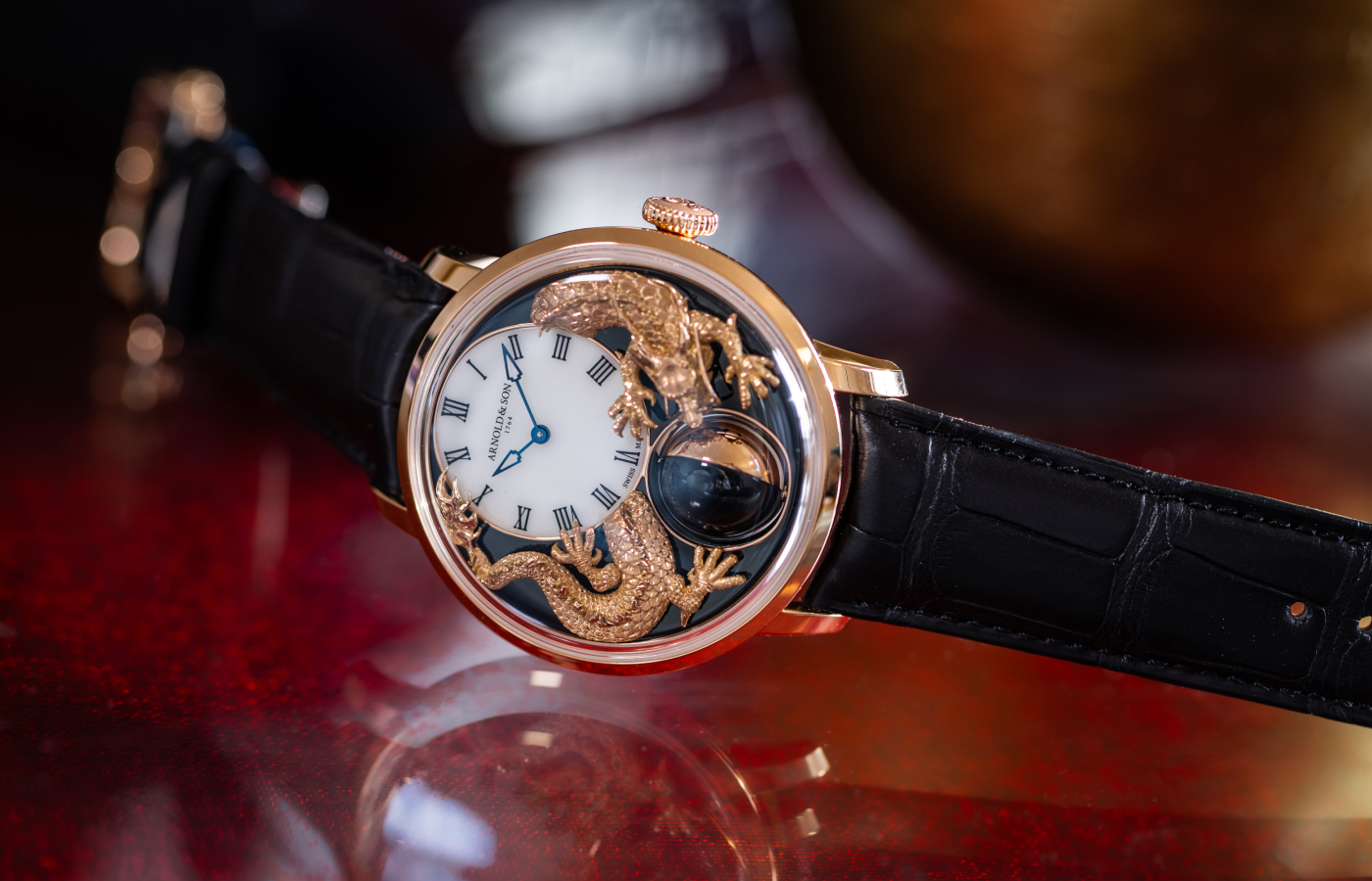 Arnold & Son Luna Magna Red Gold Year Of The Dragon watch with onyx in 18k red gold and titanium