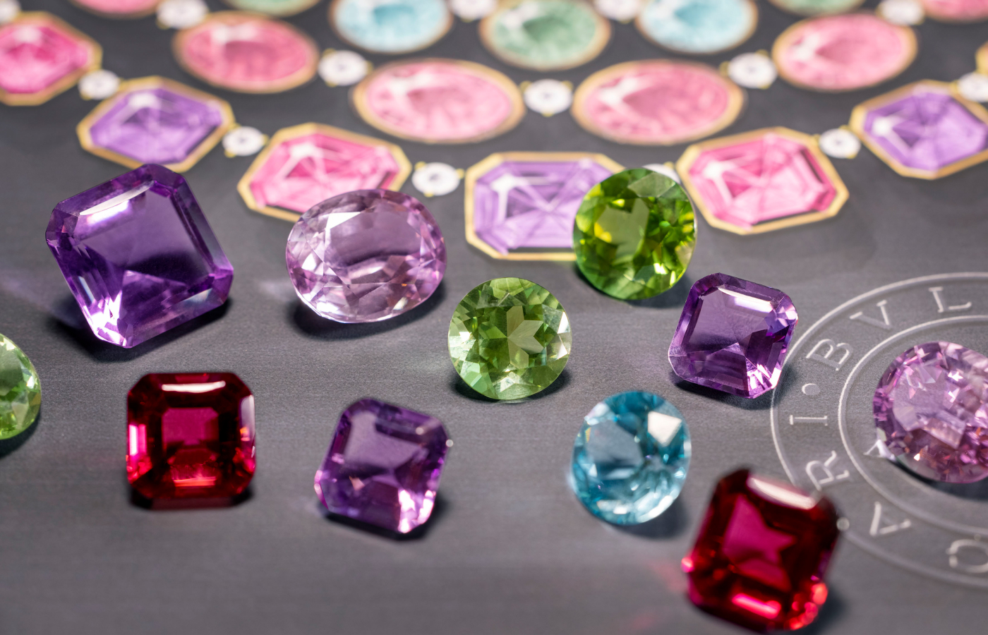 Rubellites, amethysts, kunzites, green tourmalines and diamonds before setting on to the Bvlgari Earth Song necklace from the Aeterna collection 