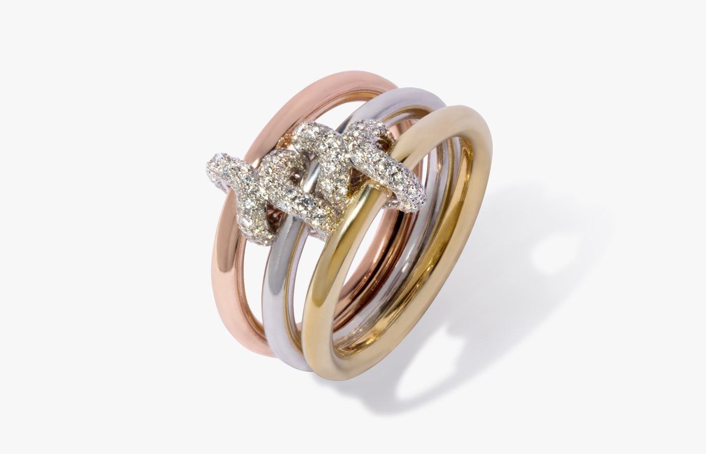 Annoushka Trio-colour Knuckle ring with diamonds in 14k yellow gold