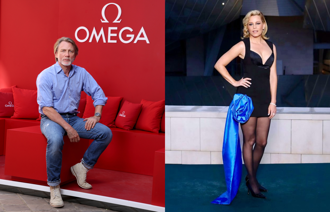 Daniel Craig at the Olympics teasing a brand new OMEGA watch, American actress Elizabeth Banks wearing diamond hoop earrings and a matching bracelet from Grown Brilliance Jewellers  