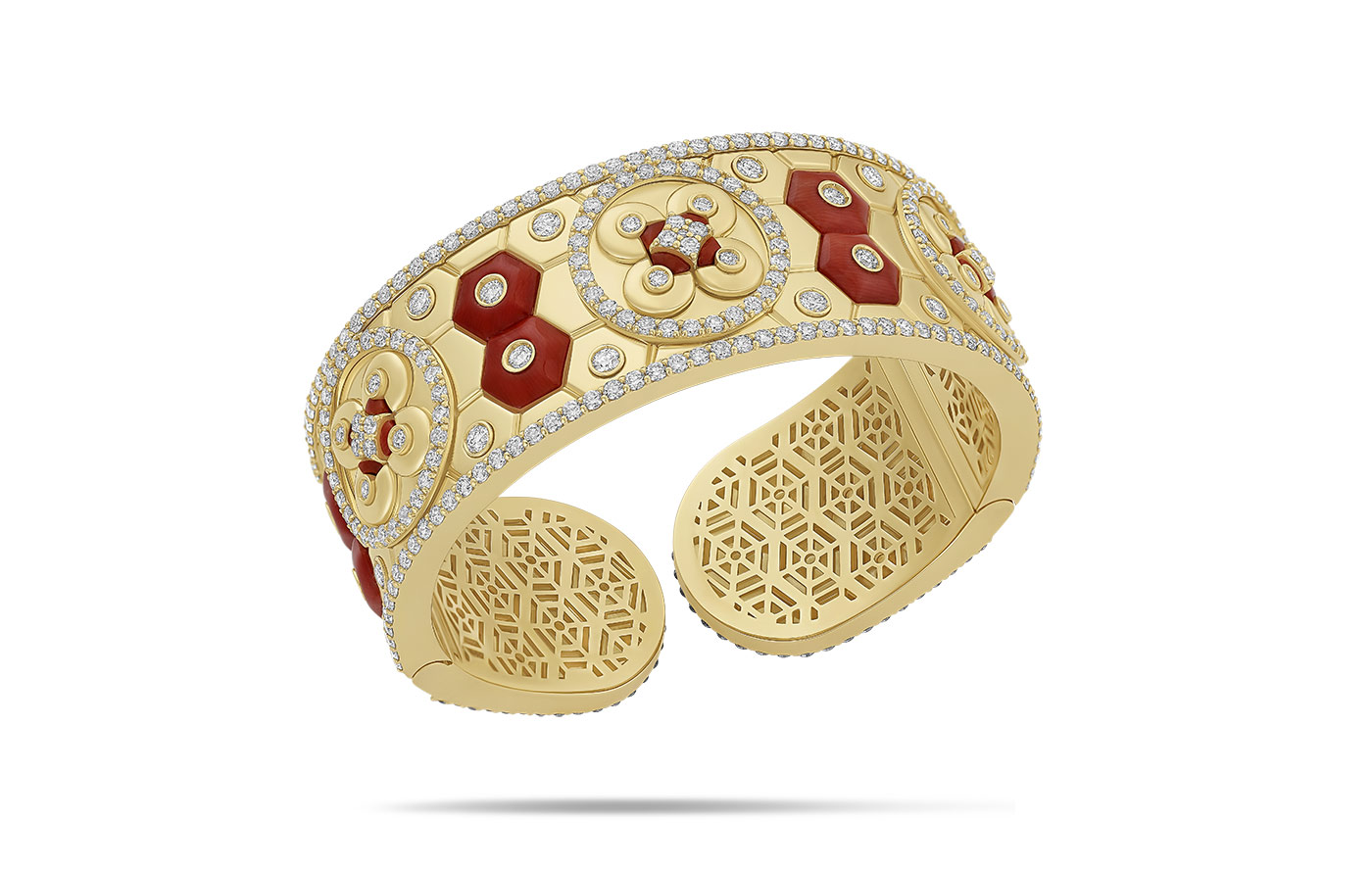 Miseno Baia bracelet with coral and white diamonds in 18k yellow gold 