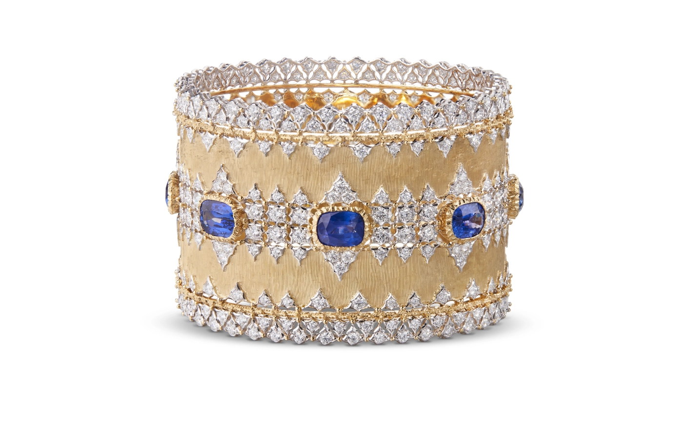 Buccellati Mosaico high jewellery bracelet with sapphires and diamonds in 18k white gold and yellow gold