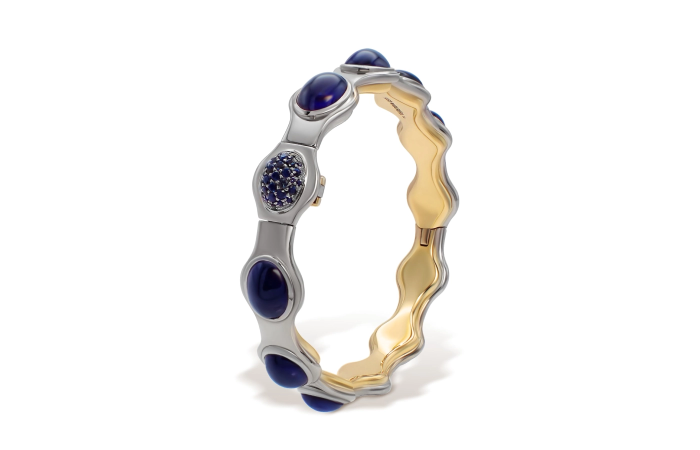 Hugo Cahill Pleiades Asterism bracelet from the Renaissance High Jewellery collection with cabochon sapphires and 33 brilliant-cut sapphires set in 18k palladium white gold and 18k gold 