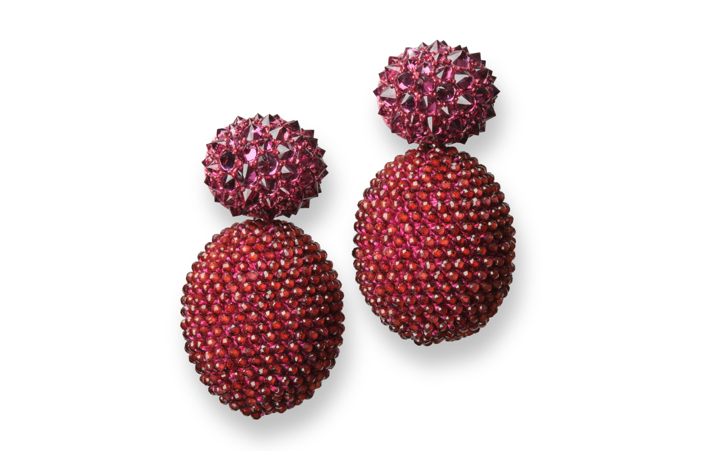 Hemmerle earrings with sapphires and garnets in 18k white gold