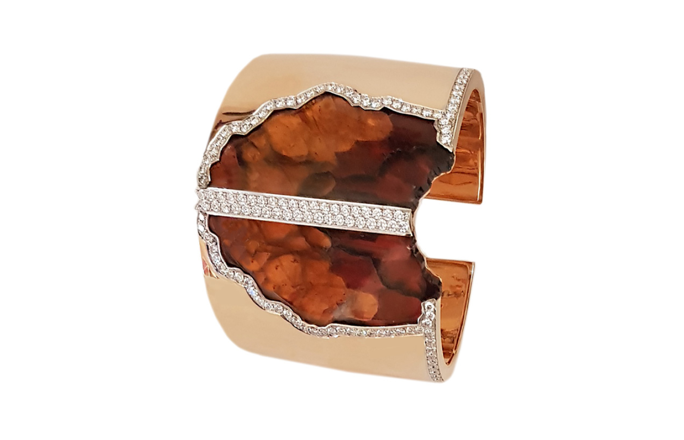 Fratelli Piccini Butterfly gold cuff bracelet with red tourmalines and diamonds in 18k rose gold 