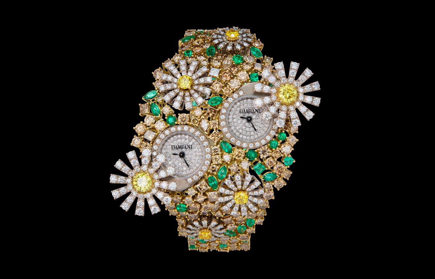 Damiani Margherita Desert Garden Secret Watch with colourless and fancy yellow diamonds