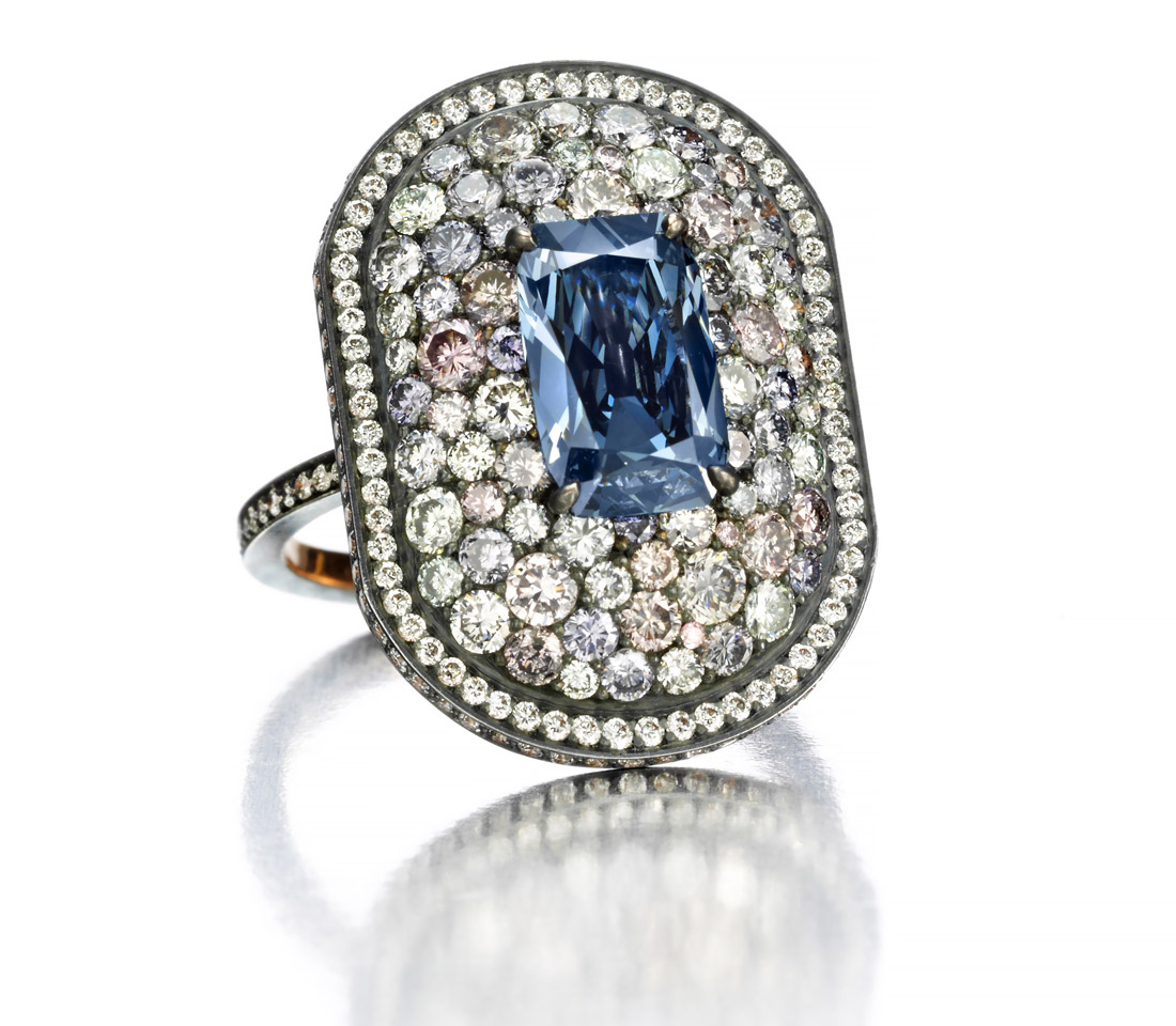 Lauren Adriana ring for Siegelson with a 1.51 cts blue diamond
