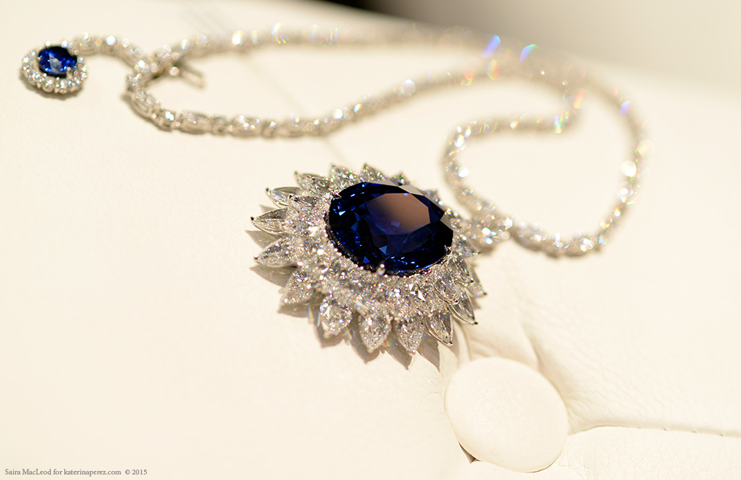 Bayco necklace with diamonds and a 55 cts sapphire that was presented at Baselworld in 2015