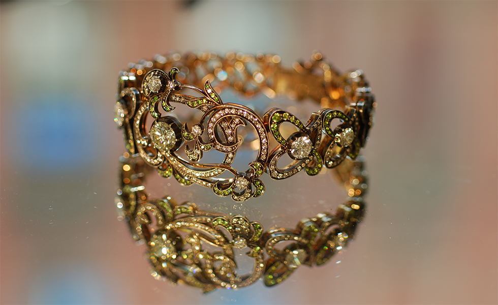 Ekaterina Kostrigina ‘Awakening’ bracelet with diamonds and demantoid garnets set in gold and silver