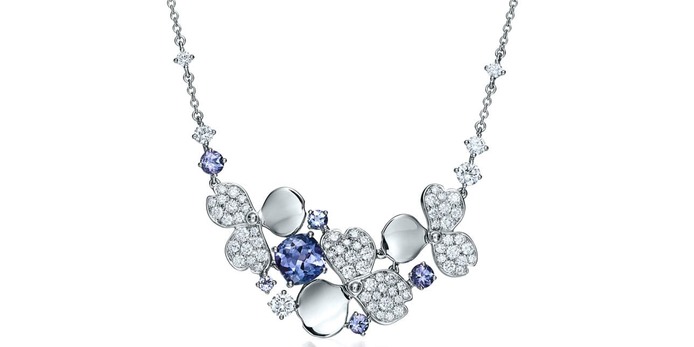 'Paper Flowers' necklace with diamond and tanzanite in platinum 
