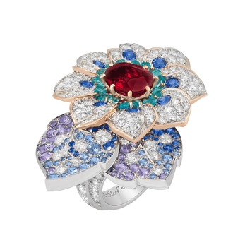 'Azalee d’Orient' ring from the 'Treasure of Rubies' collection with ruby, sapphire, tourmaline, emerald and diamond in18k pink gold