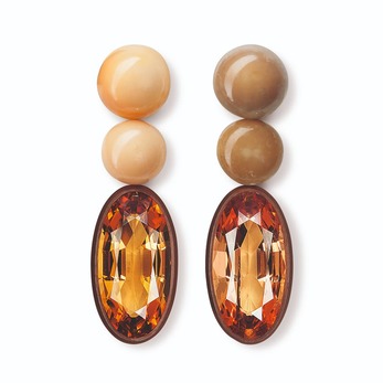 Earrings with with conch pearls and topaz in copper and pink gold