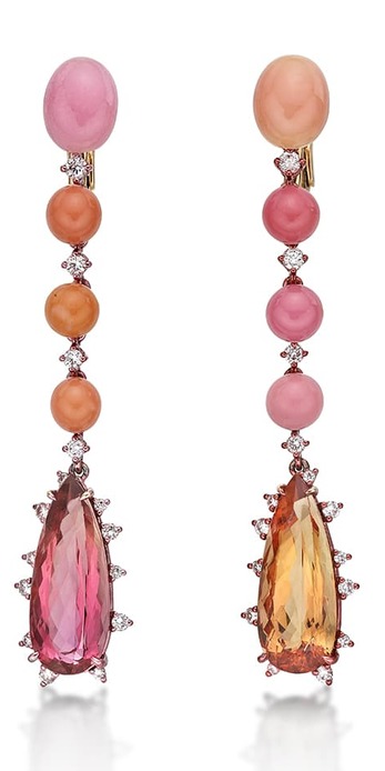 'Full circle' earrings with conch pearls, Imperial topaz, topaz and diamonds in 18k rose gold