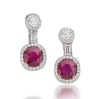 'Special Gem' earrings with Burmese rubies and diamonds in white gold