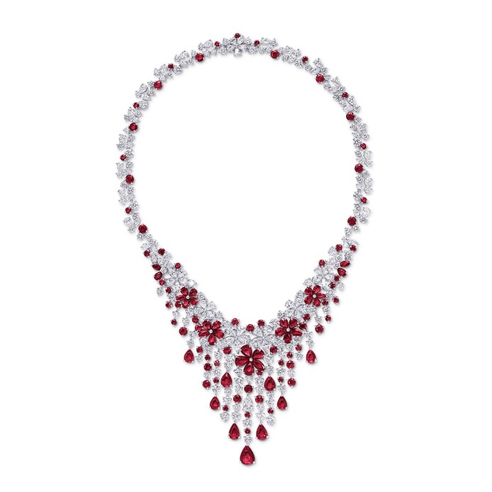 'Carissa' necklace with rubies and diamonds in white gold