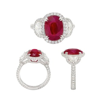 Ring with Burmese pigeon's blood ruby and diamonds in white gold