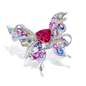 'Le Papillon' ring with rubellite, sapphires, amethysts, Paraiba tourmalines, morganite, demantoid garnets and diamonds in platinum