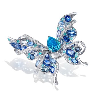 'Le Papillon' ring with zircon, Paraiba tourmaline, sapphires and diamonds in platinum