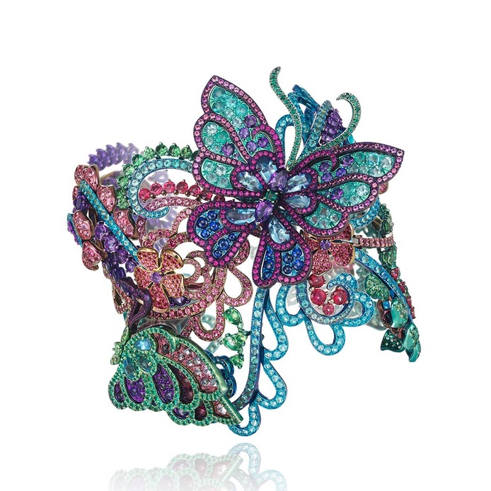 'Haute Joaillerie' collection transformable cuff with topaz, Paraiba tourmalines and amethysts in titanium