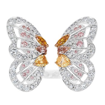 Кольцо 'Monarch Butterfly' из белого золота с цветными и бесцветными бриллиантами