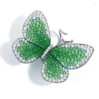 'Papillon' ring with tsavorites and diamonds in titanium
