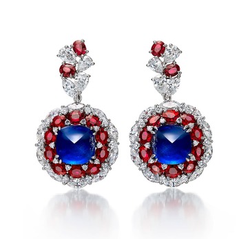 Earrings with sapphires, rubies and diamonds