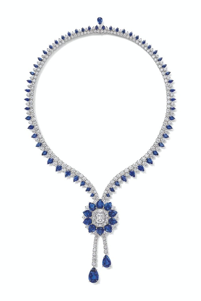 Marble Marquetry necklace with sapphires and diamonds